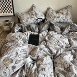 Korean Style Ins Retro Fresh Floral Washed Cotton Bed Four Piece Duvet Set, Student Dormitory Bed Sheet Three Piece Set