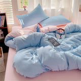 Solid Color Bedding Set Kids Twin Full Queen Size Washed Cotton Single Couple Duvet Cover Set Quilt Cover Pillowcases Bed Linen