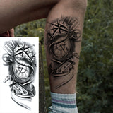 1 Sheet Compass Flower Temporary Tattoos For Women Men Adults Skull Lion Owl Tattoo Sleeve Sticker Black Fake