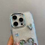 Luxury 3D Diamand Love Heart Mirror Phone Case For iphone 16 15 14 13 12 11 Pro Max Plus Girl Glitter Epoxy Electroplated Cover