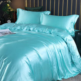 Silk Bedding Set with Duvet Cover Fitted/Flat Bed Sheet Pillowcase Luxury Satin Bedsheet Solid Color King Queen Twin Size
