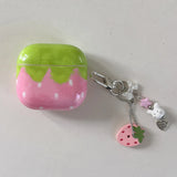 Cute lovely strawberry gloss wireless bluetooth earphone cover case for apple airpods 1 2 3 4 pro pro 2 protector with keychain