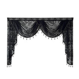 Black Lace Sheer Flower Valance Curtain Luxury Beaded Wavy Waterfall Scallop Curtain for Living Room Rod Pocket Top Window Drape