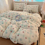 New autumn and winter milk fleece four-piece cartoon cute fleece thickened bed sheet quilt cover warm bedding