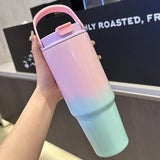 890ml/30OZ Large-capacity Car-mounted Thermos Cup,Double-layer Stainless Steel Vacuum Flask,Handle Outdoor THERMAL WATER Bottle