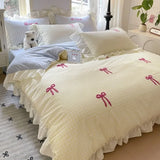 2025 spring and summer new Korean lace bow four-piece princess style lace washed cotton girl heart pink