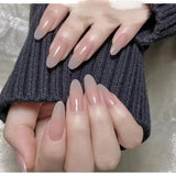10Pcs Nude Almond Oval Handmade Press On Nails Full Cover Bowknot Design French Diamond False Nails Wearable Manicure Nail Tips