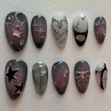 10pcs Handmade Press on Nails Gradient Pink Short Almond Nails Tips Love Heart Flower Design False Nail Art Rhinestone Fake Nail