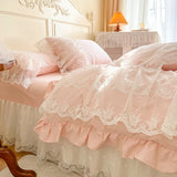 100% Cotton Romantic French Princess Wedding Bedding Set Lace Ruffles Duvet Cover Lace Bed Sheet Bed Skirt Bedspread Pillowcases