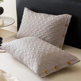 Thickened Cotton Linen Quilted Pillowcase 48x74cm Button Design Jacquard Pure Cotton Pillow Cover Solid Bedding Pillow Case