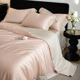 Color Blocking Bedding Set 600TC Lyocell Bamboo Fiber Soft Silky Cool Feeling Duvet Cover Flat/Fitted Bed Sheet Pillowcases 4Pcs