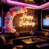Happy Birthday LED Neon Sign Warm White USB Powered Wall Light Birthday Party Decor for Cake Shop Home Photo Backdrop Aesthetic Hanging Lamp