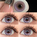 2Pcs New Colored Contact Lenses with Prescription Myopia Degree 0.00- 8.00 Grey Purple  Lens Eye Beauty Pupil Soft Lens
