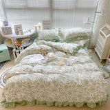 Korean Princess Style Floral Ruffles Bedding Set Single Queen Size 100% Cotton Duvet Cover Flat/Fitted Bed Sheet Pillowcases