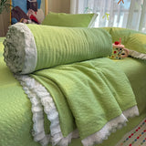 Korean Style Seersucker Summer Comforter Sweet Lace Trim Breathable Air Conditioner Quilt Soft Skin-Friendly Lightweight Blanket