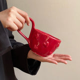 1Pc Simple Pure Color Embossed Heart Mug, Creative Heart Handle Design, Ins Style High-End Mug Coffee Cup, Suitable for Home Decoration, Daily Drinking Water, Office Drinking Water, Party, Gift Giving