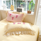 Classic Plaid Duvet Cover, Soft Lace Bedding Set, Bow Design Skin-friendly Quilt Cover, 2 Pillowcases with Different Patterns