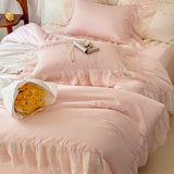 Large Lace Edge Embroidery Bedding Set 1000TC Lyocell Cotton Soft Silky Duvet Cover Set Bed Sheet/Fitted Sheet Pillowcases 4Pcs