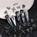 10PCS Gothic Style 3D Alloy Nail Art Charms Skeleton Cross Accessories Parts For Halloween Nail Decoration Design Supplies Tool