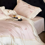 4Pcs Light Luxury Style Girlish Heart 100% Cotton Butterfly Embroidered Pink Cotton Duvet Cover 200x230 220x240 Four Seasons