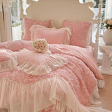 Two-thirds Rose Flowers Lace Princess Wedding Bedding Set 1200TC Egyptian Cotton Duvet Cover Flat/Fitted Bed Sheet Pillowcases