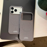 Creative Magnetic Black White Lattice Pattern Phone Case with Tomato Bracket for iPhone 17 16 15 Pro Max Shockproof Back Cover