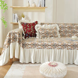 Pastoral Retro Printed Sofa Cover with Skirt All-Inclusive Floral Sofa Towel for Four Seasons Luxury Soft Furniture Protector