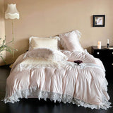 Romantic Lace Princess Wedding Bedding Set 1000TC Lyocell Cotton Soft Silky Duvet Cover Bed Sheet/Fitted Sheet Pillowcases 4Pcs