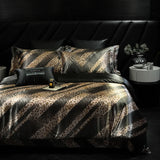 Leopard zebra print luxury high-end silk bedding set soft silk satin king size duvet cover sheet set