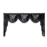 Black Lace Sheer Flower Valance Curtain Luxury Beaded Wavy Waterfall Scallop Curtain for Living Room Rod Pocket Top Window Drape