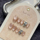 10Pcs Short Handmade Press On Nails French Cat Eye Design Nail Tips Full Cover False Nail for Women&Girls Autumn and Winter Nail