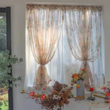 Double Layer Idyllic Flowers Tulle Curtains for Living Room Elegant Rural Floral Gauze Curtains for Kitchen