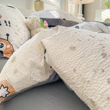 Korean Style Seersucker  Washed cotton Bedding Set  Girls Twin Queen Size Duvet Cover   Bed Linens Kids Fashion