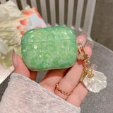 Luxury Girls Pink Leopard Pearl Shell Case for Apple Airpods 1 2 3 Case for AirPods Pro Earphone Case with Keychain Headset Box