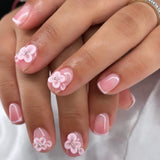 24pcs Gradient Nude Full Cover Nail Tips Wearable Short Square False Nails Sets Press on Simple Seashell Pattern Fake Nails Art