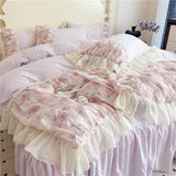 Princess Style Duvet Cover Sets with Lace Embroidery Bed Cover for Girls  Queen/King Size 이불커버 Soft Pink Bedding with Ruffles
