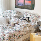 Korean Princess Style Floral Ruffles Bedding Set Single Queen Size 100% Cotton Duvet Cover Flat/Fitted Bed Sheet Pillowcases