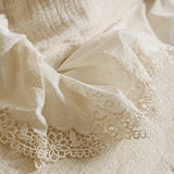 Cotton and Linen Vintage Hollow Lace Edge Bedding Set Queen King Size Duvet Cover Set Flat/Fitted Bed Sheet Pillowcases 4Pcs