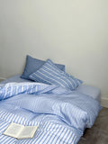Modern Copenhagen Stripe Bedding Set Pure Cotton Gown Satin Six-Piece Quartet Full Cotton Quilt Cover Bed eet