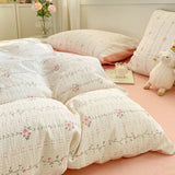 Cute pumpkin Korean Duvet Cover Set Skin Friendly Washed Cotton Bedding and Bed Sheets Girls Comforter Cover Single Queen Size