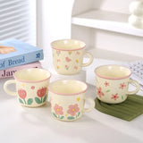 Creative Coffee Mug with Tulip Flower Design Ceramic Cup for Women Aesthetic Ins Style Breakfast Cup