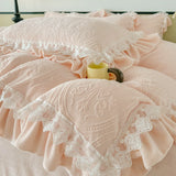 Luxury Thickened Carved Velvet Lace Ruffles Princess Bedding Set Queen King Size Plush Duvet Cover Bed Sheet Pillowcase