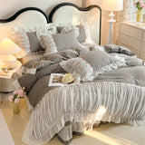 Lace Bedding Set for Girl Ruffle Brushed Soft Microfiber Princess Style Queen Duvet Cover Set Bed Sheet Pillowcases Home Textile