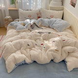 INS Cartoon Bedding Set  soft Fleece duvet cover set for kids adult Sheet set With Pillowcases full size