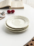 French Relief Plate Fashion White Round Ceramic Plates 2025 New Home Kitchen Serving Dish Afternoon Tea Dessert Cake Tableware