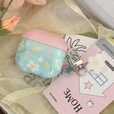 Pink Cover Blue Flower + Pendant Suitable for Apple for Airpodspro2 Case/For Airpodspro Case/For Airpods4 Case/For Airpods3 Case/For Airpods2 Case/Fashion Women's Headphone Case/Casual Headphone Case