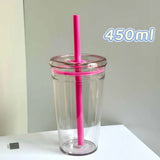 Portable Transparent Straw Cup 450ml Bubble Tea & Coffee Cup Office Water Bottles Food-Grade Plastic Beverage Cup