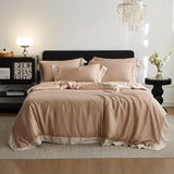 Color Blocking Bedding Set 600TC Lyocell Bamboo Fiber Soft Silky Cool Feeling Duvet Cover Flat/Fitted Bed Sheet Pillowcases 4Pcs