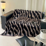 Ikeehome  new high gram weight stripe smudging blanket multi-functional office nap leisure blanket rabbit plush hemming blanket