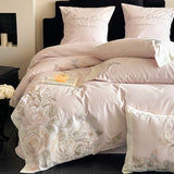 4 Piece Light Luxury Style Long Staple Cotton 100% Cotton Floral Embroidery Bedding Set Duvet Cover 200x230 220x240 Four Seasons